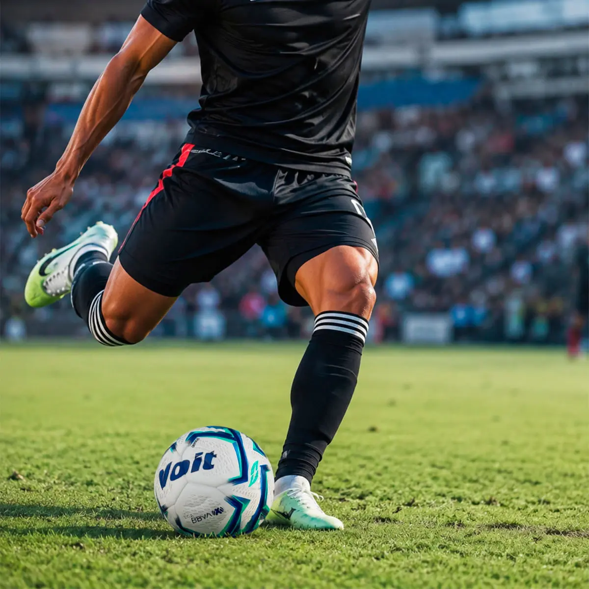 A player striking the Aereus40 Fundación match ball on the pitch